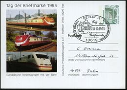 10619 BERLIN 12/ Tag Der/ Briefmarke.. 1993 (31.10.) SSt Auf PP 80 Pf. Zeche Zollern: Tag Der Briefmarke/ TEE- U. ICE-Zü - Treni