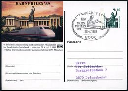 8000 MÜNCHEN 2/ BAHNPHILEX'89.. 1989 (29.4.) SSt = ICE-Lok (u. Bavaria) Motiv-ähnl. PP 60 Pf. Bavaria: BAHNPHILEX '89 (M - Treni