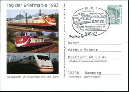 98527 SUHL 1/ Europ./ Verbindungen/ Mit D.Bahn/ ..Tag Der Briefmarke 1993 (31.10.) SSt = TEE-Diesellok Klar A. Motiv-ähn - Treni