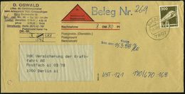 B.R.D. 1987 300 Pf. "Transrapid", Oliv, EF Auf Portorichtigem Inl.-NN-Bf. (Reg.-Lochung Geschl.), Seltene Frankatur!  (M - Treni