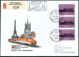 SCHWEIZ 1984 (19.1.) HdN: INAUGURATION TGV/PARIS - LAUSANNE = TGV (Eiffelturm, Dom) 3x 40 C. Dampflok + 1K: 1001 LAUSANN - Treni