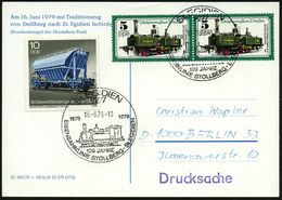 9277 St.EGIDIEN/ 100 JAHRE/ EISENBAHNLINIE STOLLBERG-St.EGIDIEN 1979 (16.6.) SSt = Histor. Dampflok , 2x Klar Gest. Jubi - Trenes