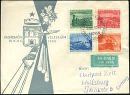 JUGOSLAWIEN 1950 (23.9.) "100 Jahre Jugosl. Eisenbahn", Kompl. Satz + SSt.  ZAGREB/PHILAT.AUSSTELLUNG Auf Passendem Ausl - Treinen