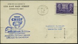 U.S.A. 1948 (3.4.) Blauer HdN: TEXAS CHIEF/SANTA FE/ INAUGURAL..DAILY SERVICE/ CHICAGO TO GALVESTON ("Santa Fe"-Express- - Treinen