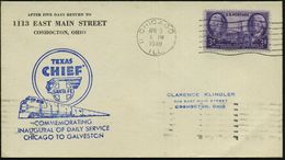 U.S.A. 1948 (3.4.) Blauer HdN: TEXAS CHIEF/SANTA FE/ INAUGURAL..DAILY SERVICE/ CHICAGO TO GALVESTON ("Santa Fe"-Express- - Trenes