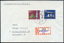 8 MÜNCHEN 2/ I V A.. 1965 (18.8.) SSt Auf 20 Pf. U. 70 Pf. "Internat. Verkehrs-Ausstellung", Satzreine Frankatur (Mi.471 - Eisenbahnen