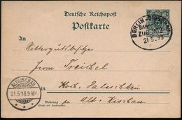 Dirschau 1893 (21.5.) Bahn-Oval: BERLIN - DIRSCHAU/BAHNPOST/ZUG 302 Auf Inl.-P 5 Pf. Grün, AS: ALTKISCHAU, Klar! (Mi.P 3 - Treni