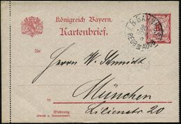 Regensburg 1907 (30.11.) Bayer. Bahn-1K: K.B. BAHNPOST/REGB III AUGB Klar Auf Kartenbf, 10 Pf. Rauten (rs. Kl. Klappen-f - Treni