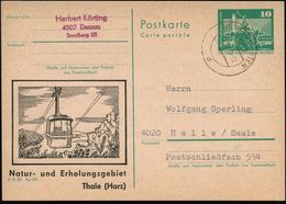 Thale/ Harz 1983 (15.12.) Amtl. Inl.-P 10 Pf. Neptunbrunnen, Grün + Zudruck: Natur- U. Erholungsgebiet Thale.. = Gondel- - Eisenbahnen