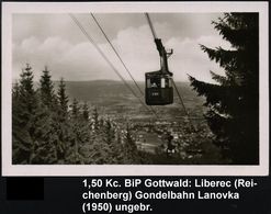 TSCHECHOSLOWAKEI 1950 1,50 Kc BiP Gottwald, Braun: Liberec, Lanovka-Seilbahn (Gondel) Ungebr. (Pofis CPH 4/07) - Greivög - Eisenbahnen