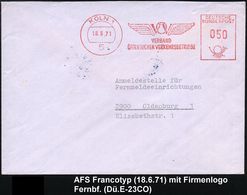 5 KÖLN 1/ VERBAND/ ÖFFENTLICHER VERKEHRSBETRIEBE 1971 (18.6.) AFS = Geflügeltes Monogr. , Rs.überstempelter Abs.-Vordr., - Tranvie