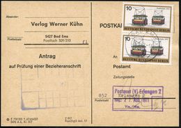 B.R.D. /  BERLIN 1971 (26.8.) Berlin 10 Pf. "Straßenbahn 1890", Paar Auf Seltener Zeitungs-Bezieher-Anschriften-Prüfung! - Tranvie