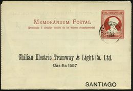 CHILE 1904 (3.1.) Privatfaltbf 2 C. Braunrot: Chilian Electric Tramway & Light Co.Ltd. (Santiago) Innenvordruck: Druckfe - Tram