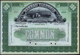 U.S.A. 1899 (ca.) Orig. Aktie: Nassau Electric Railroad Comp. New York "100 Shares" (4 Entwertungslöcher) Stahlstich Mit - Tranvie