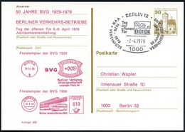 1000 BERLIN 12/ VVR-/ Berek/ 1929-1979/ VEREINIGTE VERKEHRS-REKLAME 1979 (7.4.) SSt = Gesellschaft Für U- U. S-Bahn-Werb - Trains