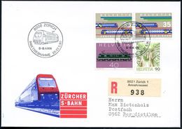 SCHWEIZ 1990 (Mai) SSt: 8000 ZÜRICH/S-BAHN/INBETRIEBNAHME (S-Bahn-Lok) Auf 2x Auf 35 C. S-Bahn Etc., Dekorativer Inl.-R- - Trains