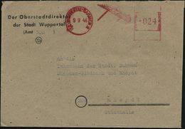 (22) WUPPERTAL-BARMEN 1 1946 (9.9.) Sehr Seltener, Aptierter AFS = Hakenkreuz  U N D  Absender-Text Entfernt = Schwebeba - Treni