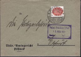 PÖSSNECK/ KRAFTPOST/ NACH DEN/ SAALETALSPERREN 1929 (14.1.) HWSt Auf EF 15 Pf. Dienst (Mi.D 118 EF) + Viol. Eingangs-Ra. - Acqua