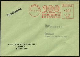 (21a) BIELEFELD 2/ 1856 100 JAHRE 1956/ STADTWERKE.. 1958 (12.6.) Jubil.-AFS ("100" Mit Lorbeer) Firmen-Bf. (Dü.E-23DG)  - Sonstige & Ohne Zuordnung