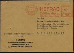 WÖLFERSHEIM/ über/ FRIEDBERG (HESS)/ HEFRAG.. 1947 (2.6.) Seltener AFS-Typ "Hochrechteck" = PSt.I , Firmen-Bf.: Braunkoh - Andere & Zonder Classificatie