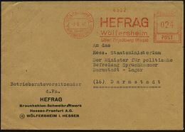 WÖLFERSHEIM/ über/ FRIEDBERG (HESS)/ HEFRAG.. 1947 (2.6.) Seltener AFS-Typ "Hochrechteck" = PSt.I , Firmen-Bf.: Braunkoh - Otros & Sin Clasificación