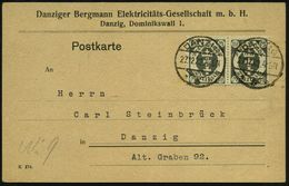 DANZIG/ *5b 1922 (27.12.) 1K-Steg Auf Firmen-Kt.: Danziger Bergmann Electrizitäts-GmbH , Danzig Paar 1,50 Mk., Rs. Viol. - Autres & Non Classés