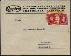 SLOWAKEI 1939 (25.X.) Roter SSt.: BRATISLAVA/AUTOPOSTA.. Auf Firmen-Bf.:  A M P è R E /.. ELEKTROTECHNISCHES UNTERNEHMEN - Elettricità