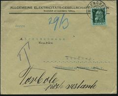 MUENCHEN 26 1912 (27.3.) 2K Auf Firmen-Bf.: ALLGEM. ELEKTRICITÄTS-GES. MÜNCHEN , EF 5 Pf. Luitpold, Nachgesandter Ausl.- - Elektriciteit