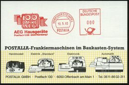 8500 Nürnberg 1 1983 (10.5.) Jubil.-AFS: VORFÜHRSTEMPEL/POSTALIA/100 Jahre/AEG/AEG Haushaltsgeräte.. , Seltene Postalia- - Elettricità