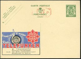 BELGIEN 1938 35 C. Reklame-P ,Wappenlöwe Grün: Radio TELEFUNKEN/M. TOUROVETZ.. + Amtl. PFS 5 C. = Aufwertung (Globus M.N - Elektrizität