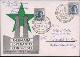 (13b) MÜNCHEN 2/ DEUTSCHER/ ESPERANTO/ KONGRESS.. 1948 (16.5.) SSt (Frauenkirche) Motivgl. Sonderkarte: GERMANA ESPERANT - Esperánto