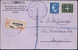 NIEDERLANDE 1947 (7.4.) Viol. SSt: HEERLEN/28A KONGRESO ASOCIO DE LABORISTAJ ESPERANTISTOJ (Stern) 3 X (1x Etw. Undeutl. - Esperanto