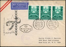 ÖSTERREICH 1949 (25.6.) 20 Gr. "Esperanto-Kongreß Graz", Reine MeF: 3er-Streifen + Sowjet.Zensur-1K (= Wien), Seltener Ü - Esperanto
