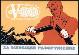UdSSR 1961 3 Kop. BiP Rakete, Grün: 5. Weltgewerkschafts-Kongreß Moskau, Motiv Zur Abrüstung (Arbeiter Zerbricht Gewehr) - Autres & Non Classés
