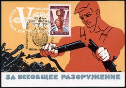 UdSSR 1961 (Dez.) 3 Kop. BiP Rakete, Grün: 5. Weltgewerkschafts-Kongreß Moskau, Thema Abrüstung (Arbeiter Zerbricht Gewe - Autres & Non Classés