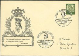 1 BERLIN-CHARLOTTENBURG1/ Friedr.d.Grosse*24.1.1712.. 1962 (20.1.) SSt Auf PU 10 Pf. Dürer, Grün: Friedrich Der Große Na - Autres & Non Classés