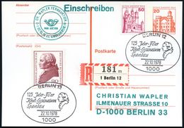 1000 BERLIN 12/ 125 Jahr-Feier/ Kant-Gymnasium/ Spandau 1978 (22.10.) SSt = Kant-Büste Auf 90 Pf. I. Kant (BRD Mi.806) A - Autres & Non Classés