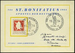 (16) FULDA/ 1200 JAHRFEIER ST.BONIFATIUS 1954 (5.6.) SSt = Bonifatius (mit Kreuz U. Bibel) EF 20 Pf. "1200 Todestag Boni - Autres & Non Classés