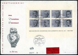 B.R.D. 1964 (20.7.) Widerstandskämpfer, Kompl.Block , EF + ET-SSt.: 53 BONN 1, 3x Auf Inl.-Eil-FDC-SU.!  (Mi.BL.3  , EF  - Altri & Non Classificati