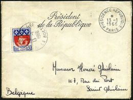 FRANKREICH 1966 (13.1.) MWst.: PARIS/PRESIDENCE REPUBLIQUE/ Président/de La République + 1K: PARIS 8, Ausl.-Bf. (rs. Kla - Altri & Non Classificati