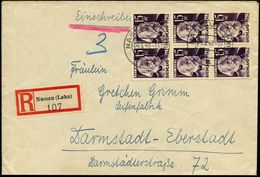 RHEINLAND-PFALZ 1948 (4.5.) 15 Pf. Karl Marx, Viol., Reine MeF: 6er-Block 2x + 2K + RZ: Nassau (Lahn), Klar Gest. Fern-R - Karl Marx