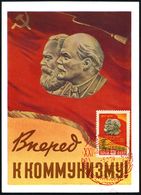 UdSSR 1959 25 Kop. BiP Bergmann, Grün: Kommunismus! = Marx U. Lenin-Köpfe (auf Flagge) + Motivgl. Frankatur 40 Kop. (Mi. - Lénine