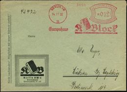 BERLIN SW/ 11/ Europahaus/ K Block 1932 (14.11.) AFS = Buch Auf Motivgl. Firmen-Bf. (unten Minim.verkürzt) Dekorativ! (D - Sonstige & Ohne Zuordnung
