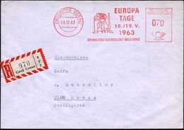 (16) GROSS GERAU/ EUROPA/ TAGE/ 18.-19.V./ 1963/ DER MAGISTRAT.. 1962 (19.12.) AFS 070 Pf. = Europa-Flagge (u. Gebäude)  - Sonstige & Ohne Zuordnung