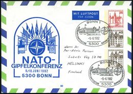 5300 BONN 1/ NORDATLANT.GIPFELKONFERENZ 1982 (9.6.) SSt = NATO-Logo (Bundeshaus) Auf PU 25 + 40 + 40 Pf.: NATO-Konferenz - Autres & Non Classés