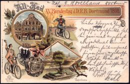 DORTMUND/ *3e 1899 (17.6.) 1K-Gitter Auf Color-Litho-Ak.: "XV. Bundestag Des D.R.B. Dortmund 1898" (2 Radler, 2 Verschie - Andere (Aarde)