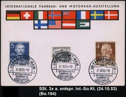 (16) FRANKFURT/ MAIN/ 2.INTERNAT./ FAHRRAD-u./ MOTORRAD/ AUSSTELLUNG 1953 (24.10.) SSt 3x Klar Rs. Auf Inl.-Sonderkarte  - Andere (Aarde)