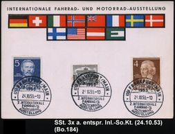 (16) FRANKFURT/ MAIN/ 2.INTERNAT./ FAHRRAD-u./ MOTORRAD/ AUSSTELLUNG 1953 (24.10.) SSt 3x Klar Rs. Auf Inl.-Sonderkarte  - Autres (Terre)