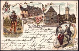 HAMELN/ *1b 1897 (30.7.) 1K-Gitter Auf Color-Litho-Ak.:  "GRUSS Aus HAMELN" = Paar Auf Tandem (3 Ansichten Mit Rattenfän - Andere (Aarde)