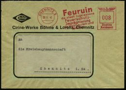 CHEMNITZ 1/ Feurin/ D.staatl.zugelassene/ Feuerschutz-/ Jmprägnierung/ F.Holzbauten U./ Textilien 1942 (20.11.) Seltener - Feuerwehr